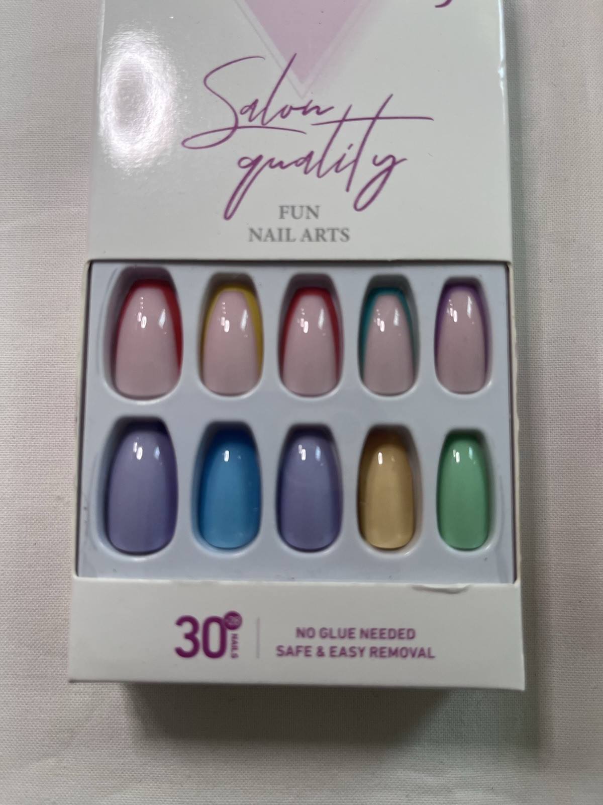 Vamony Press-On Nails Glossy Multicolor Oval & Square Full Cover No Glue Needed