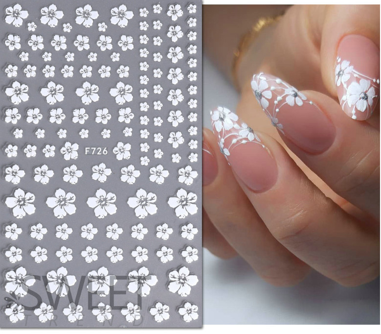 4Pcs Set 3D Nail Stickers White Flowers Adhesive Nail Art Decals Manicure NS44