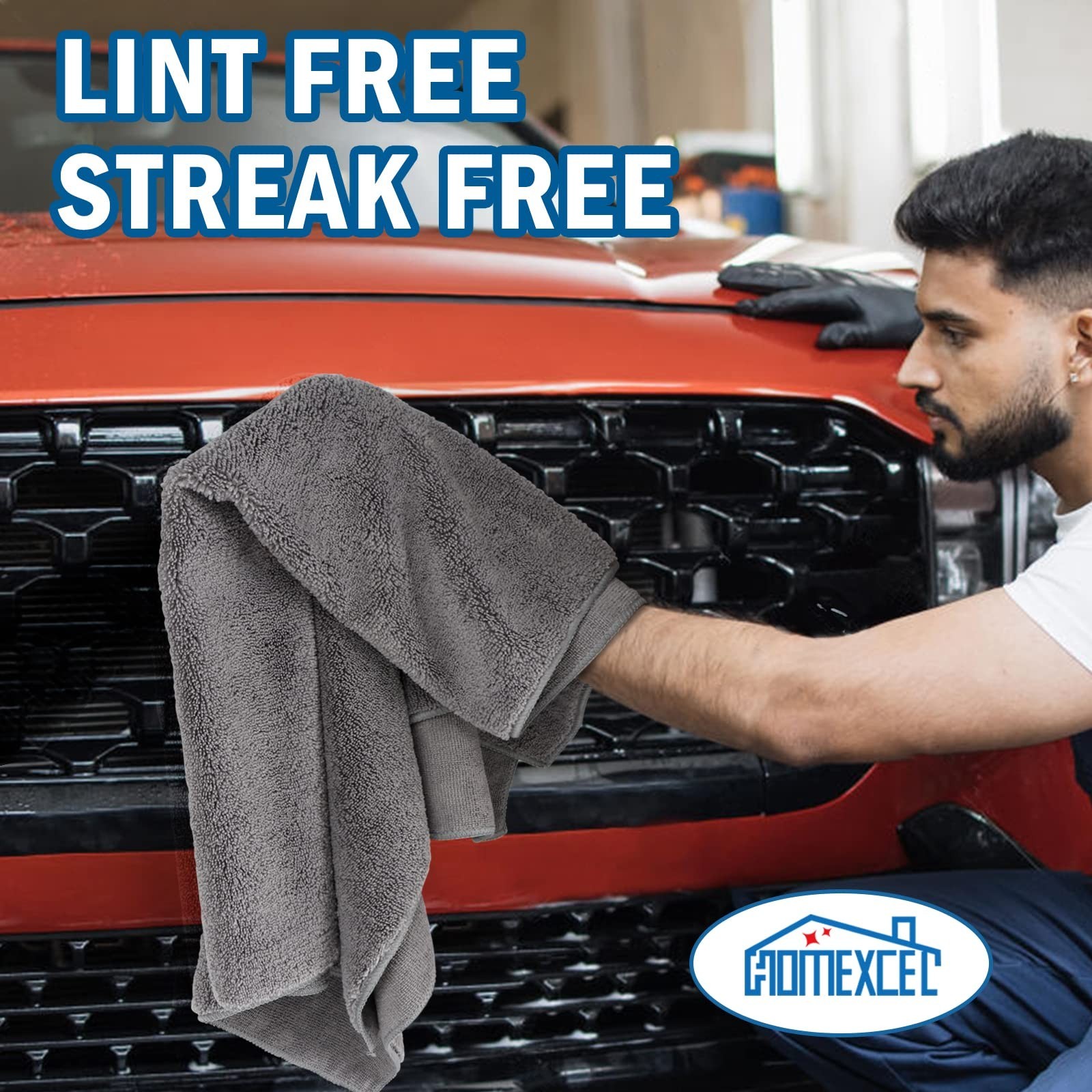 HOMEXCEL Professional Large Microfiber Car Drying Towels 2 Pack, Lint Free, S…