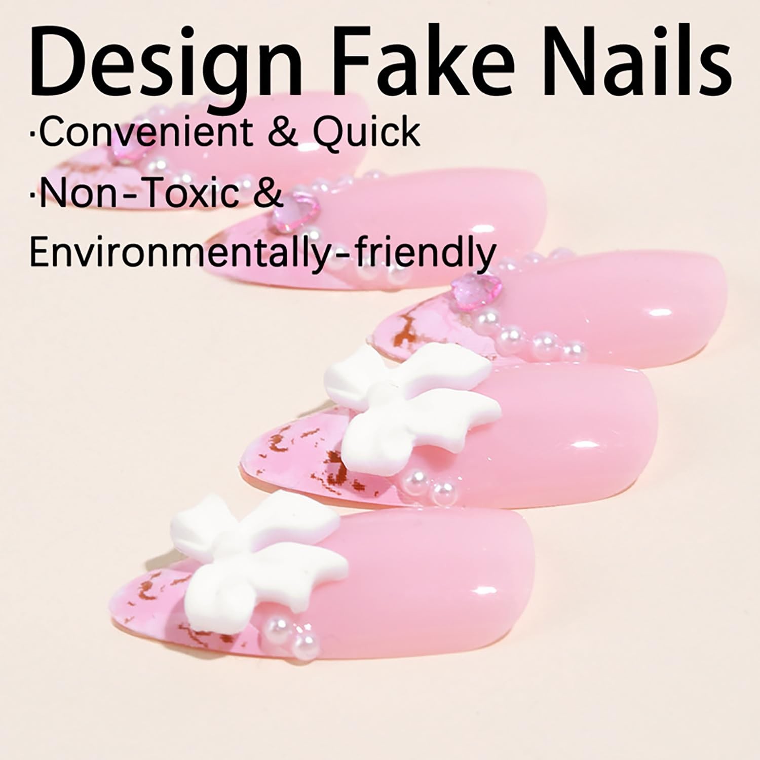 Press on Nails Almond Pink 24Pcs Glossy Full Cover Acrylic French Tips Medium…