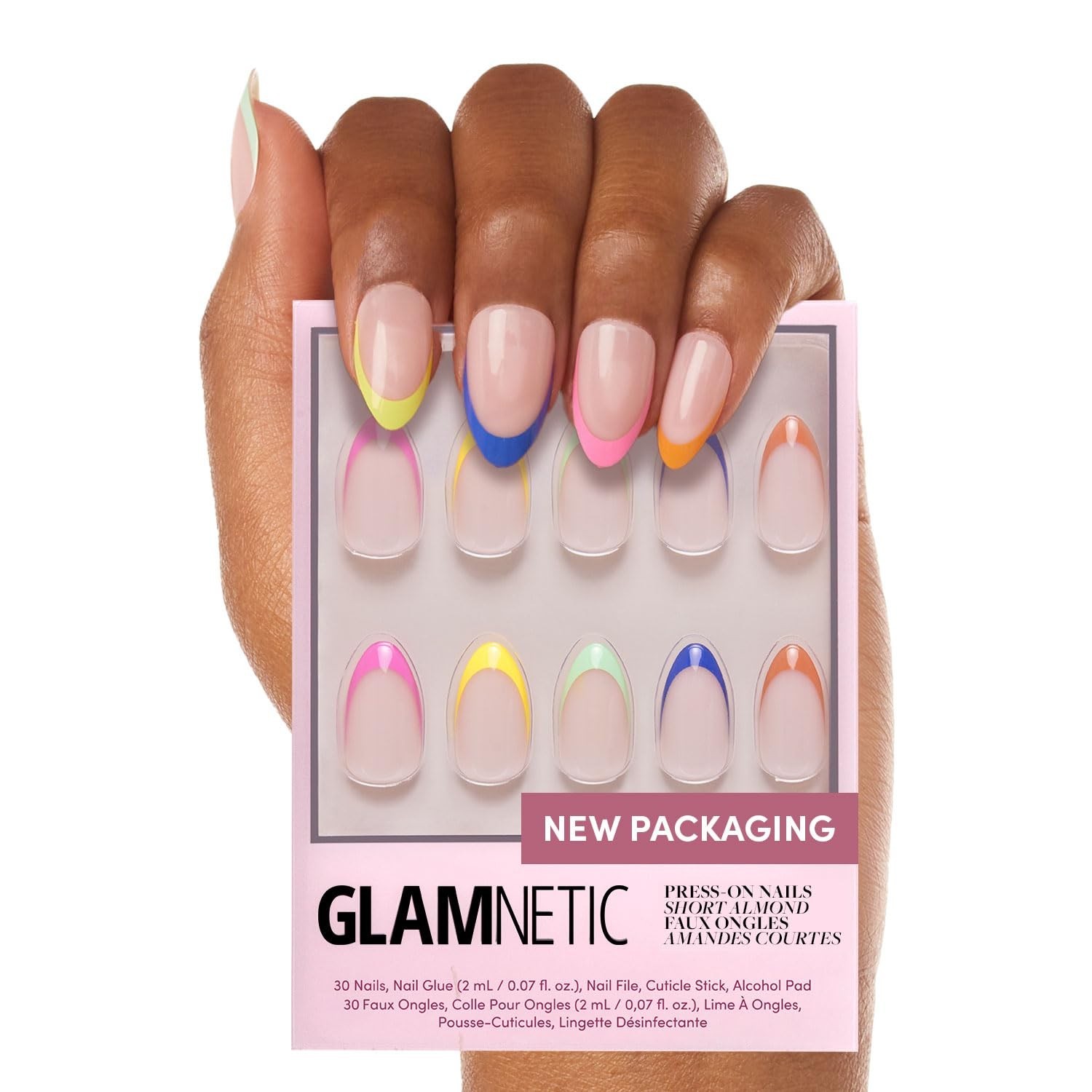 Vibrant Rainbow Sprinkles Press On Nails – Short Almond Shape, 30 Pc Kit