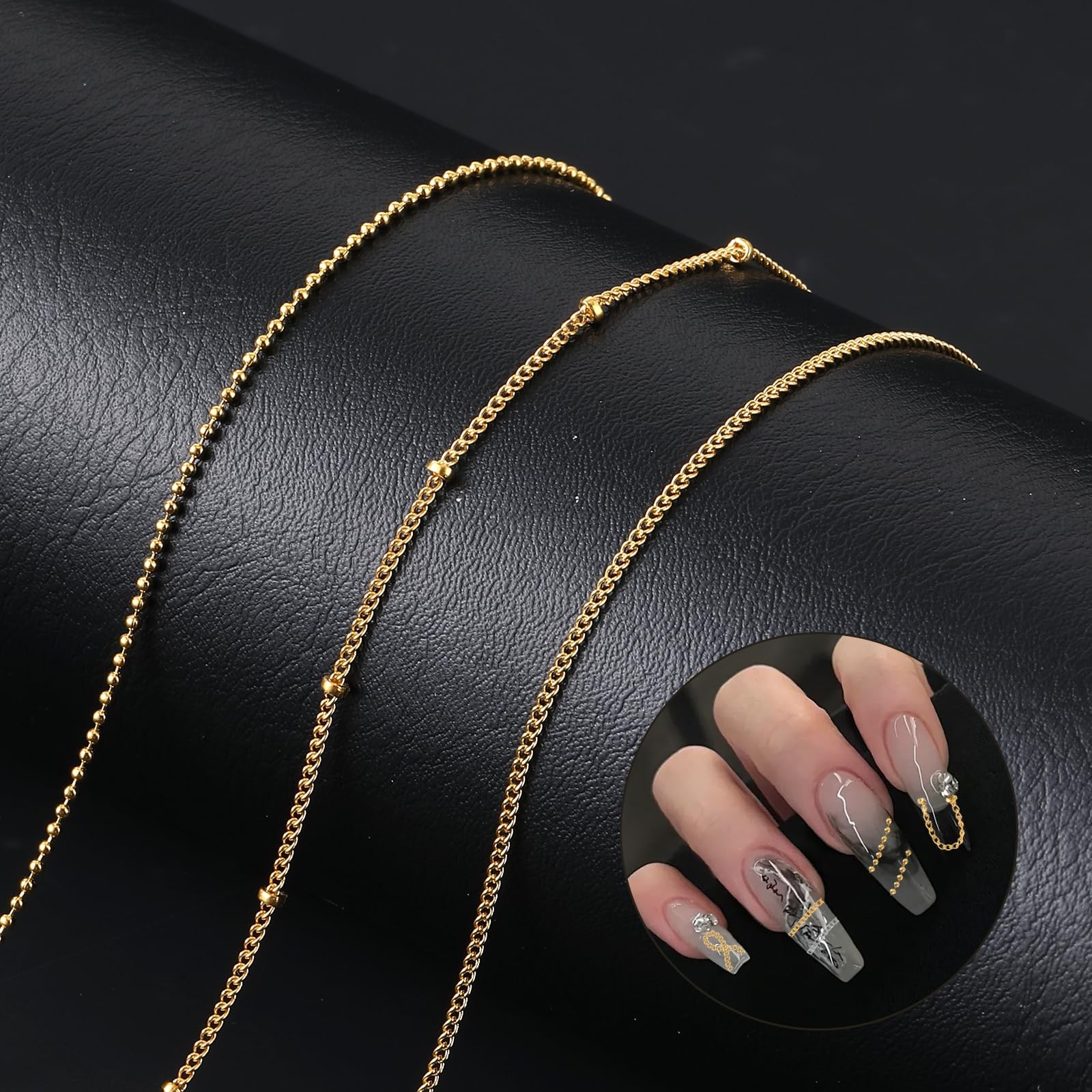 6 Strips 3D Nail Art Chains Nails Chain Charms Metallic Chain Nail Charm Gold…