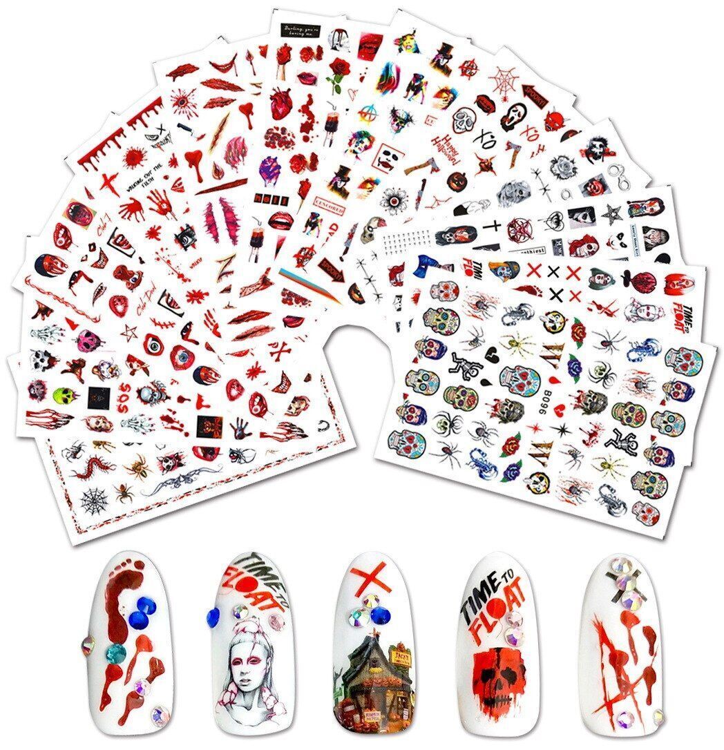 Nail art 3D stickers Skull skeleton Zombies pumpkin RIP ghost Halloween DIY NH15