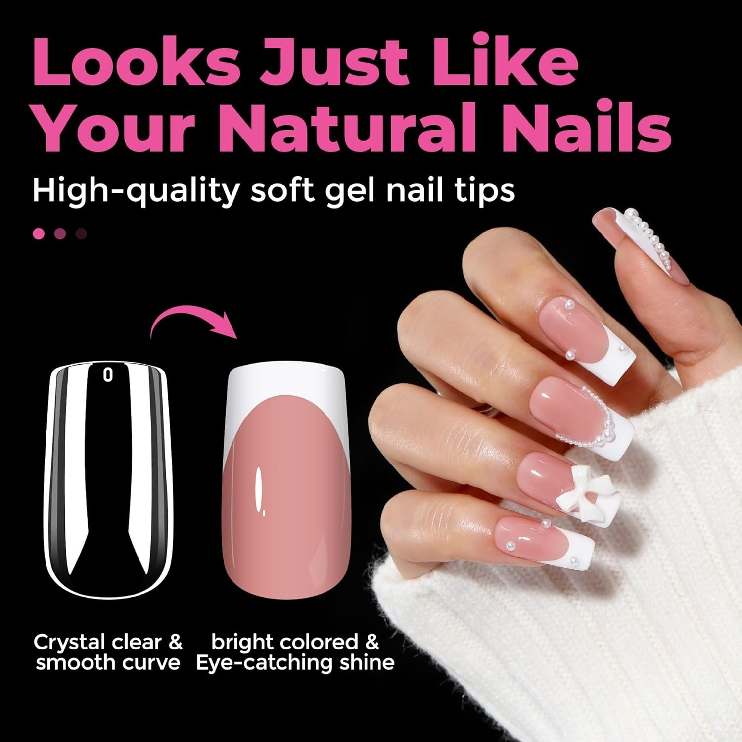 216pcs Medium Square Clear Gel Nail Tips – Perfect for DIY Nail Art & Extensions