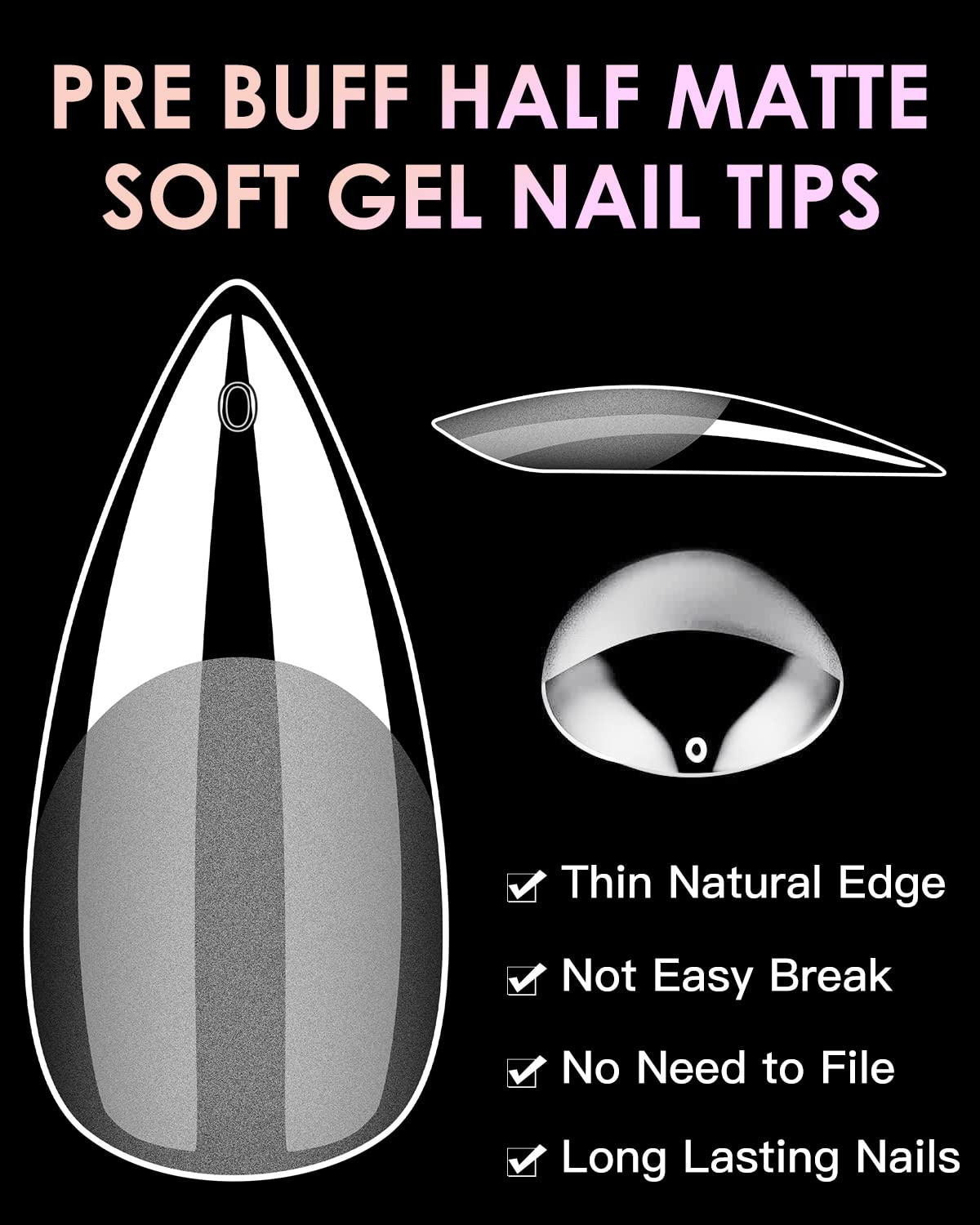 Soft Gel Nail Tips Medium Stiletto, 120PCS Pre Buff Full Cover Shaped Nail Exten