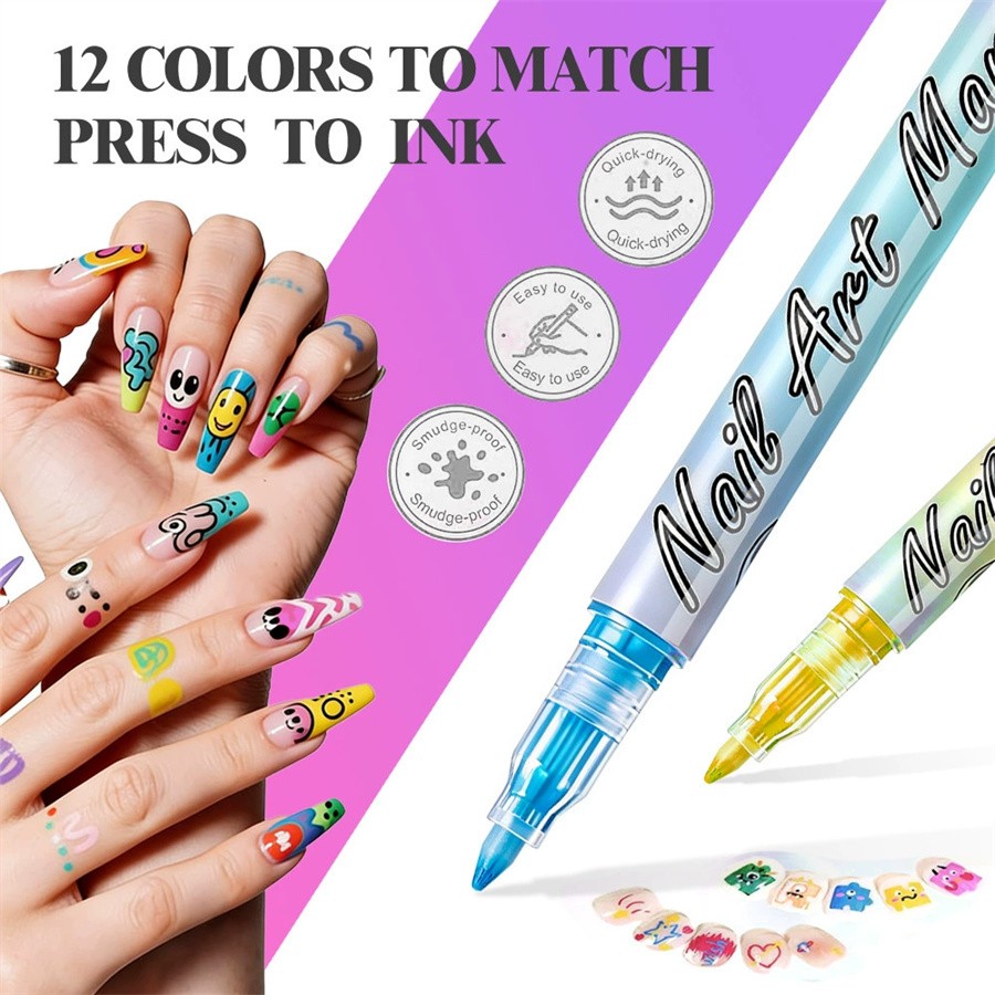 12 Colors Nail Art Pens Set, 2026 New DIY Nail Art Markers Drawing Painting Line