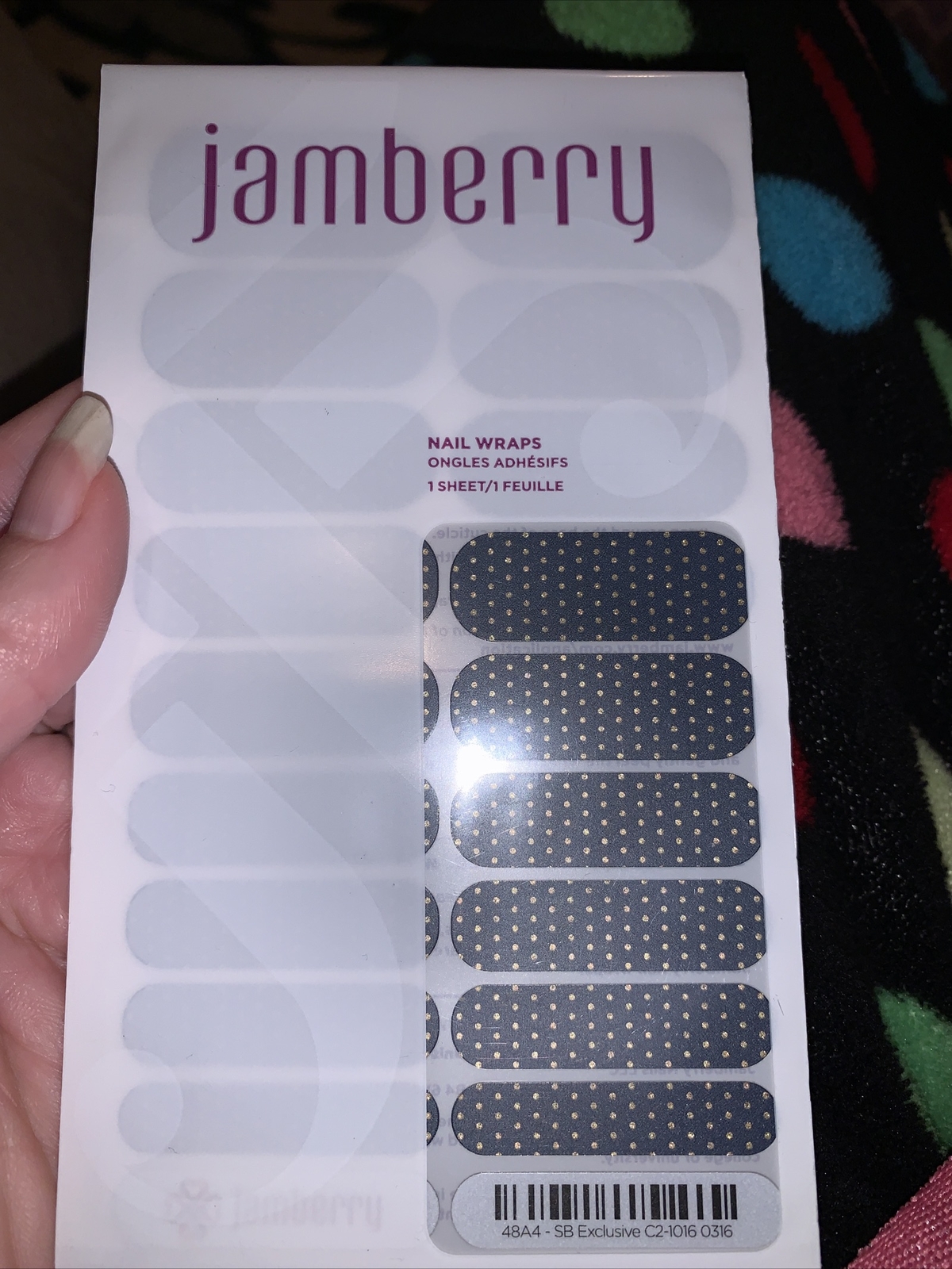 48A4 Jamberrry SB Exclusive C2-1016 0316 Full Sheet Gold Glitter Dots on Navy.