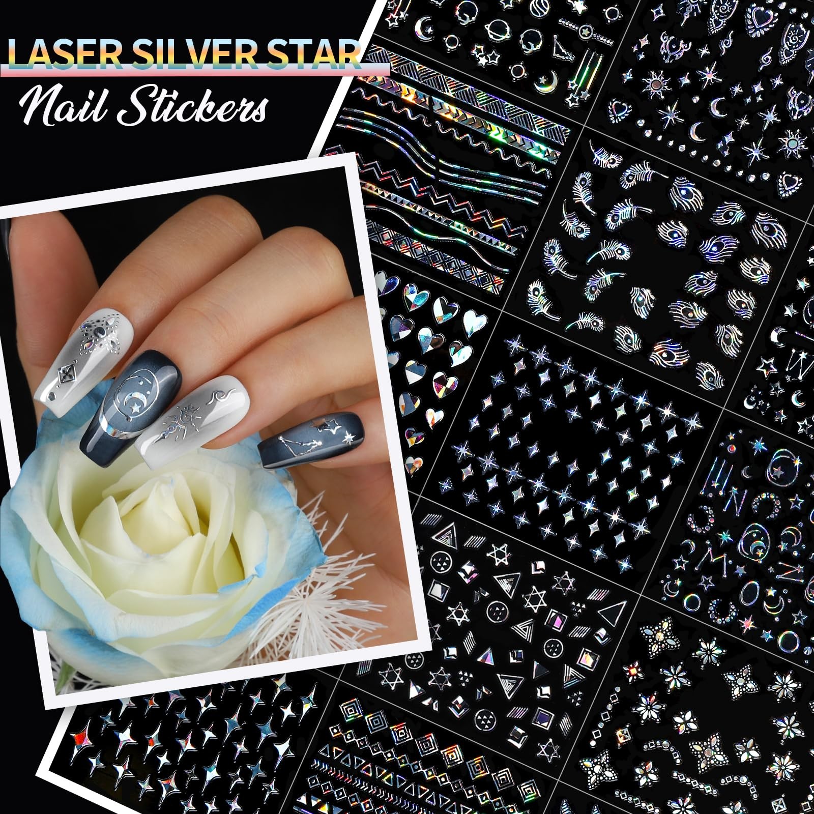 Teenitor 7 Styles Nail Stickers 100 Sheets Flower Decals