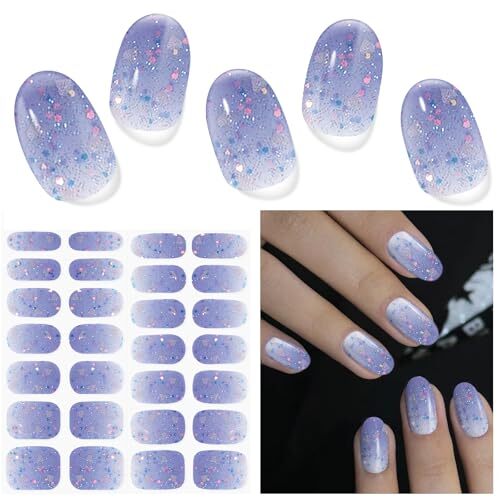 Semi Cured Gel Nail Strips, 28 Pcs UV Gel Nail Stickers, Long Lasting Gel Nail