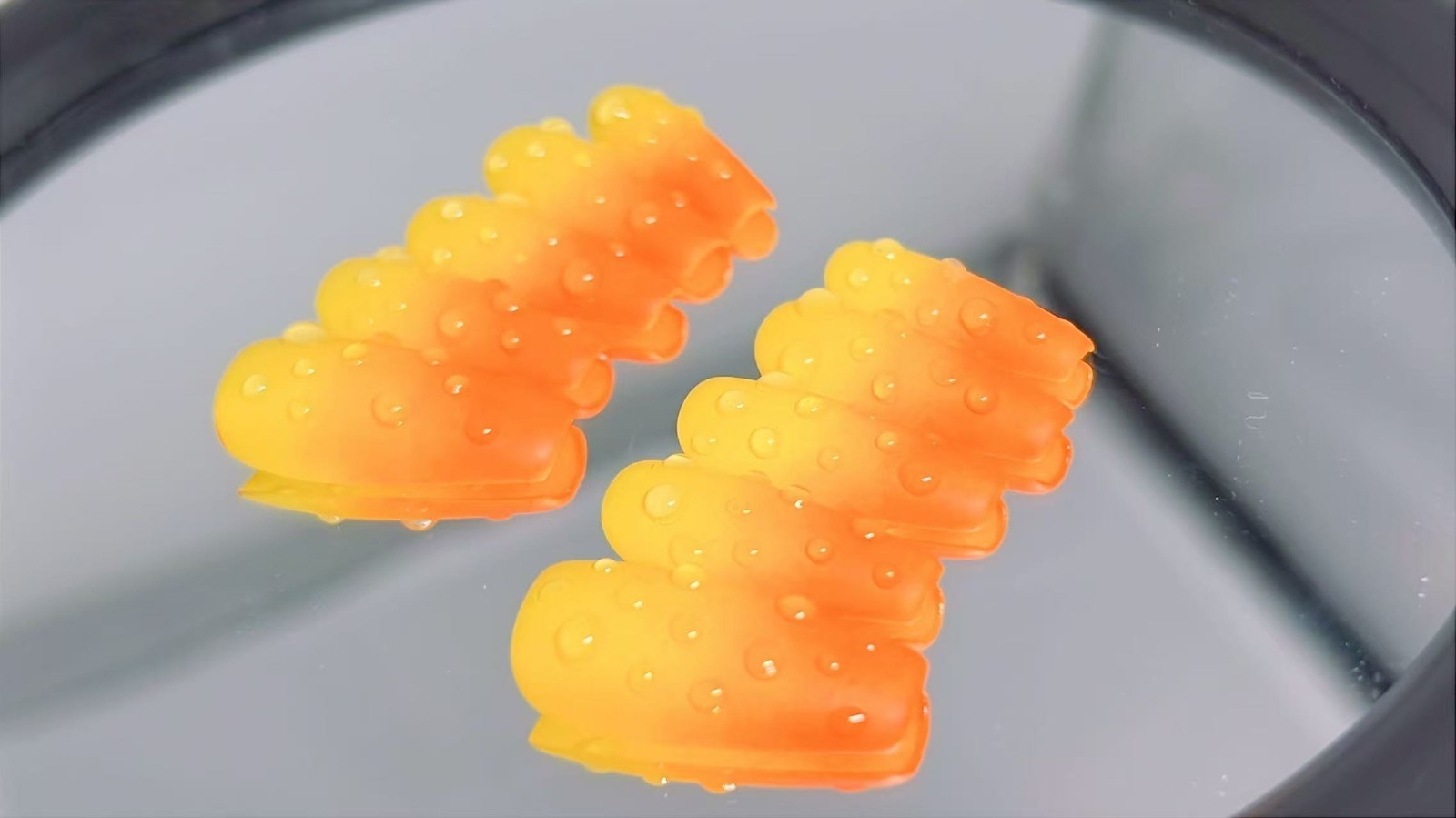 Vibrant Orange Gradient False Nails with 3D Bubble Design.Medium Coffin Size.