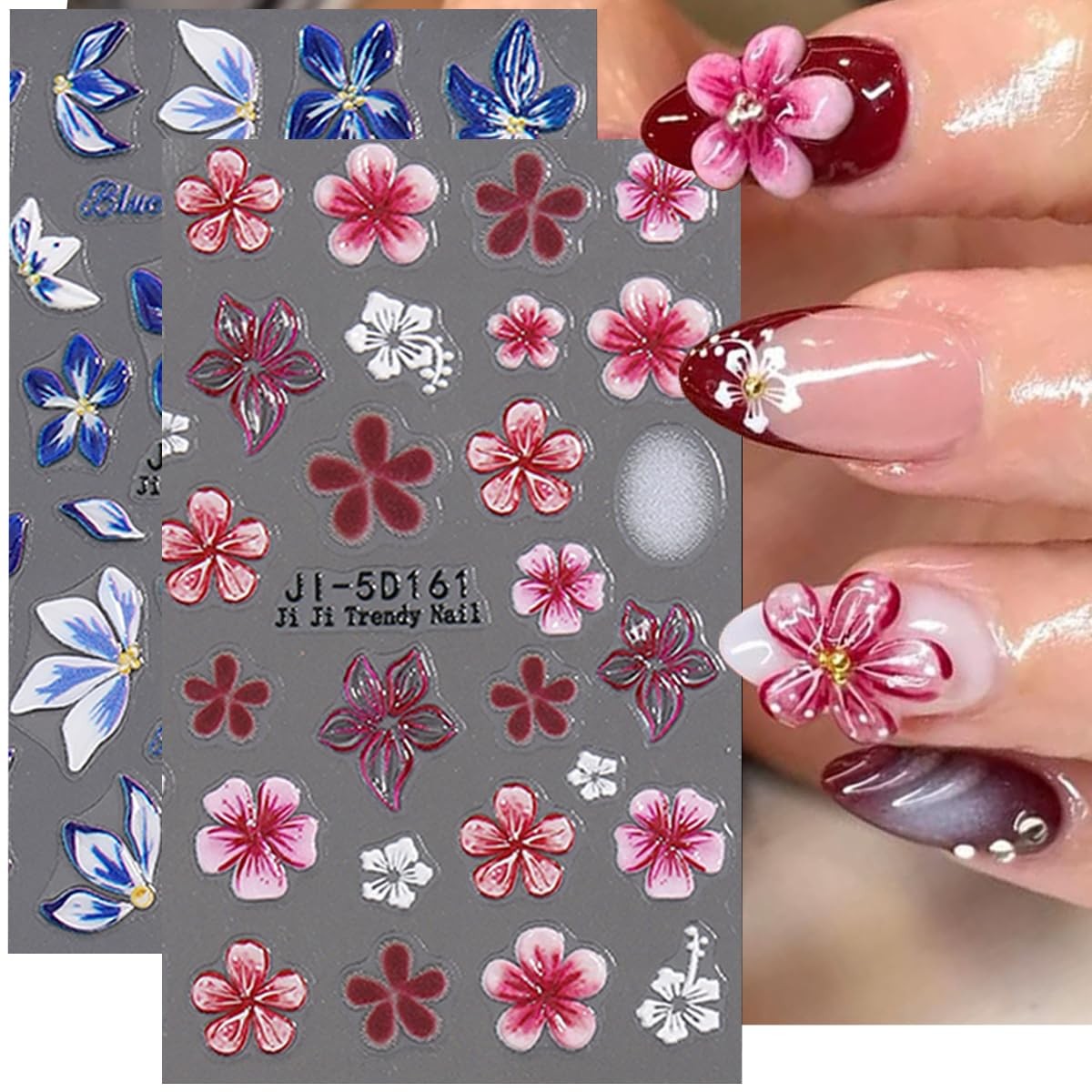 Flower Nail Art Stickers Decals Lily Flower 5D Engraved Nail Stickers 2PCS Bl…