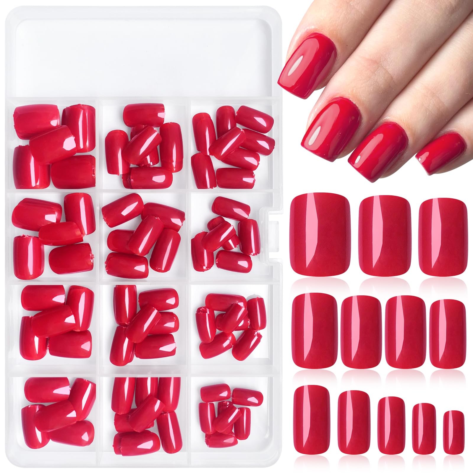 LoveOurHome 240pc Square Press on Nails Short Fake 0 Fl Oz (Pack of 240), Red
