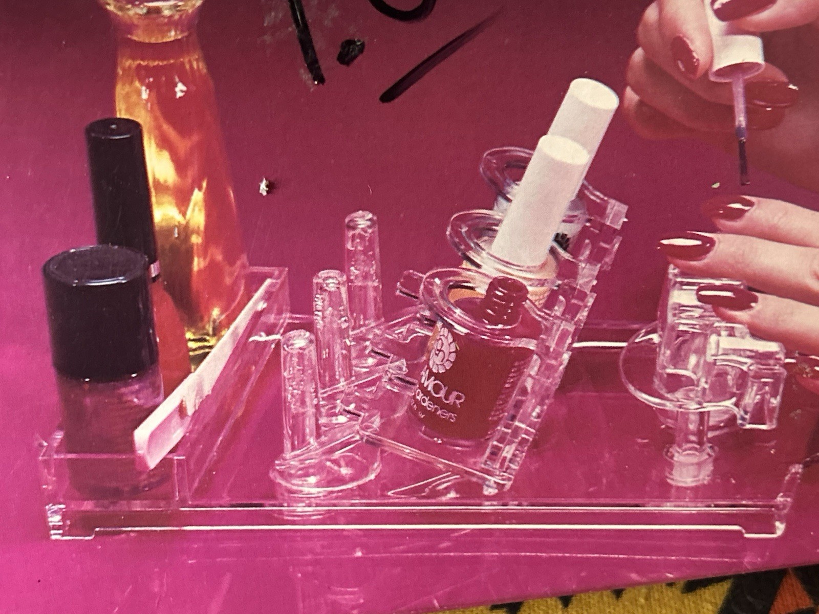 Vintage 80s Petite Nails Polishing Station Plexiglass Hand Rest Polish Holder