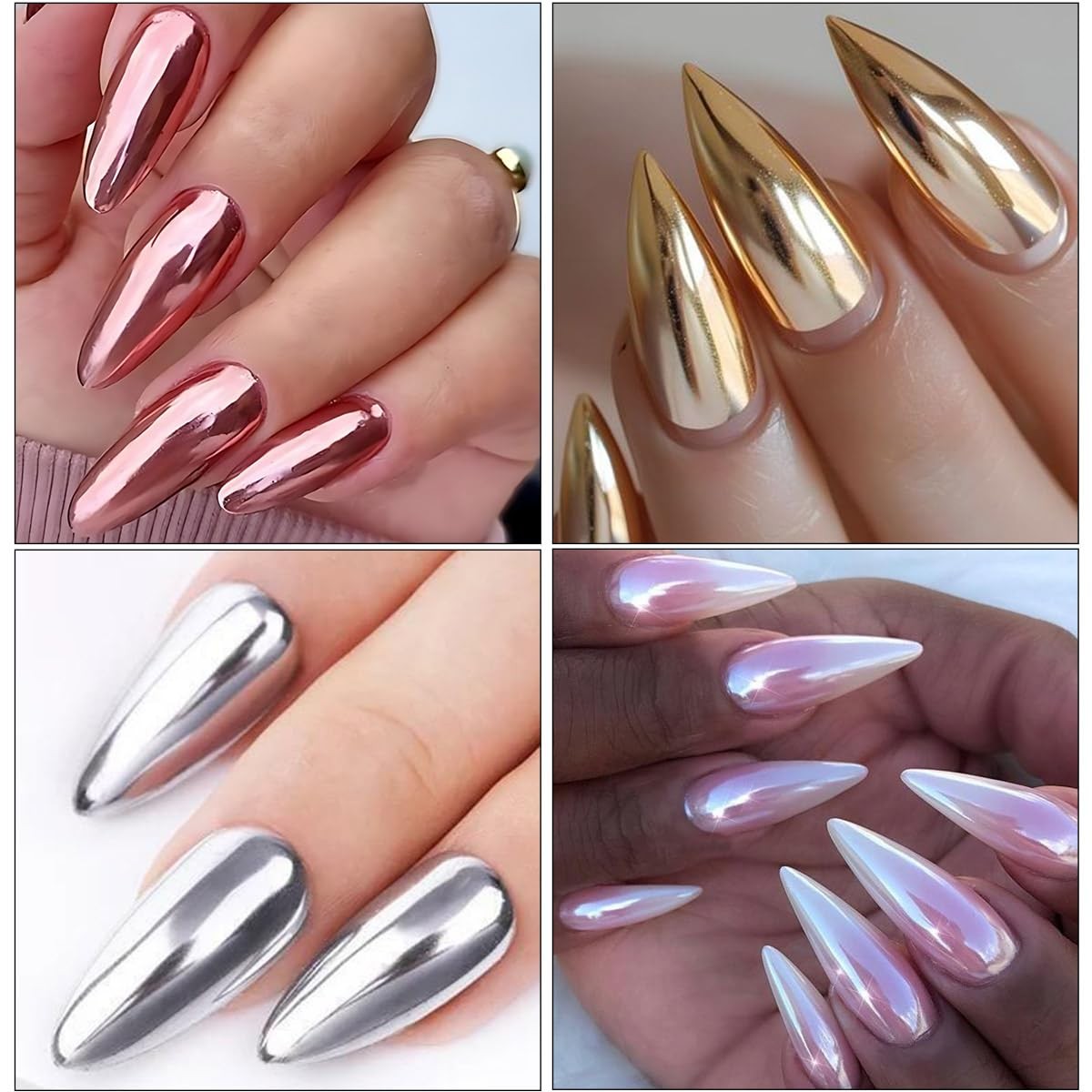 Chrome Nail Powder Set, 6 Colors Metallic Gold Silver Rose Pink White Mirror …