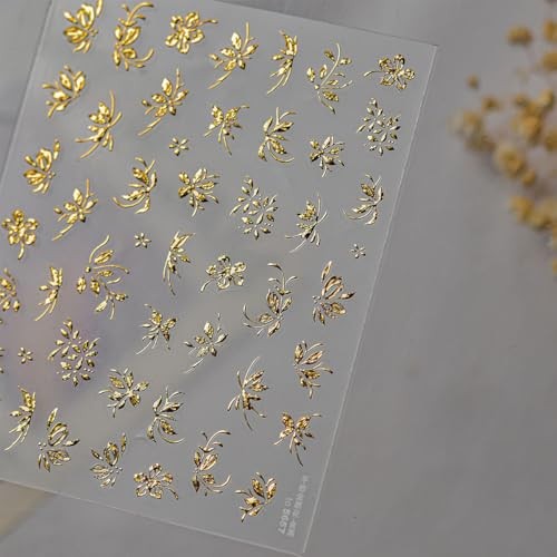 Gold Silver Flower Leaf Nail Art Stickers 2 Sheets Self Gold Silver Leaf-4