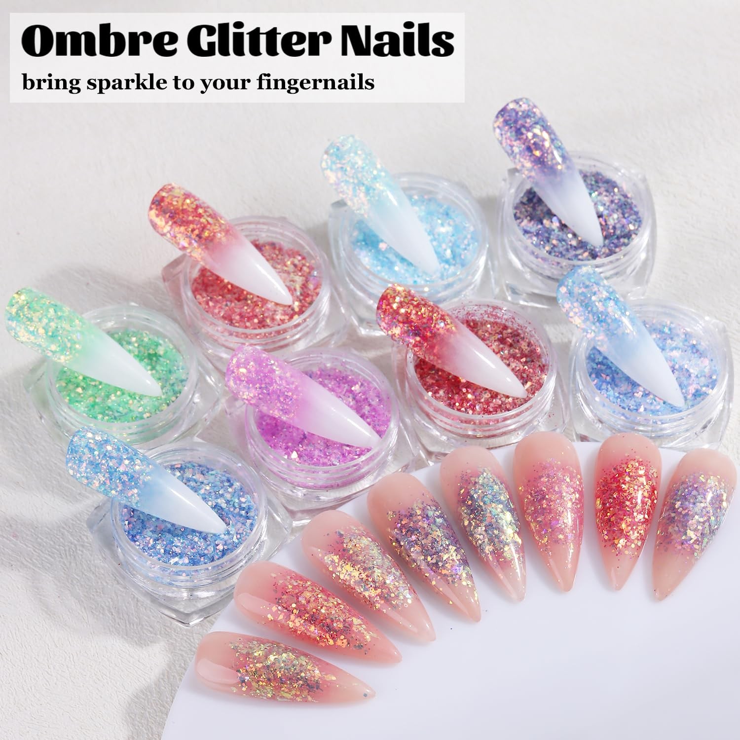 Fcozpjk Flakes for Nails, 8 Colors Summer Mermaid Nail Art Glitters Kit Blue …