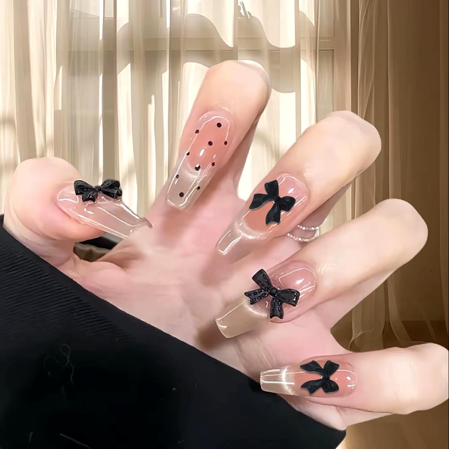 50pcs 3D Bow Nail Charms Black Resin Rhinestone Nail Art DIY Decorations