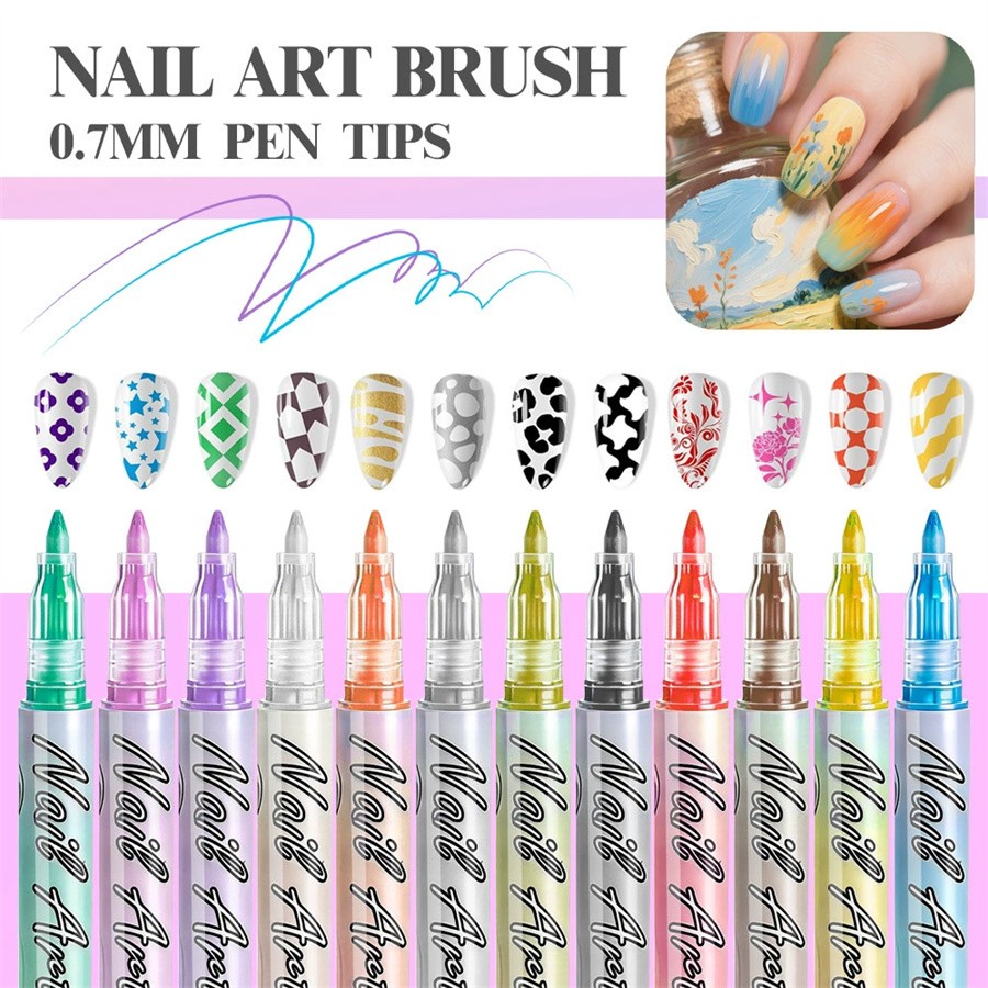 12-Color Nail Art Pens Set,Latest New DIY Nail Art Markers Drawing Painting Line