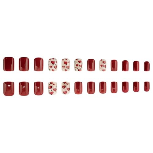 24pcs Heart Press on Nails Short Square Valentines Fake Nails Glitter style12