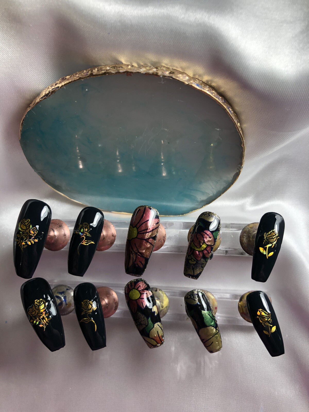 Z-NAILZ! Gorgeous Set Of Handcrafted Custom Long Coffin Press On Nails