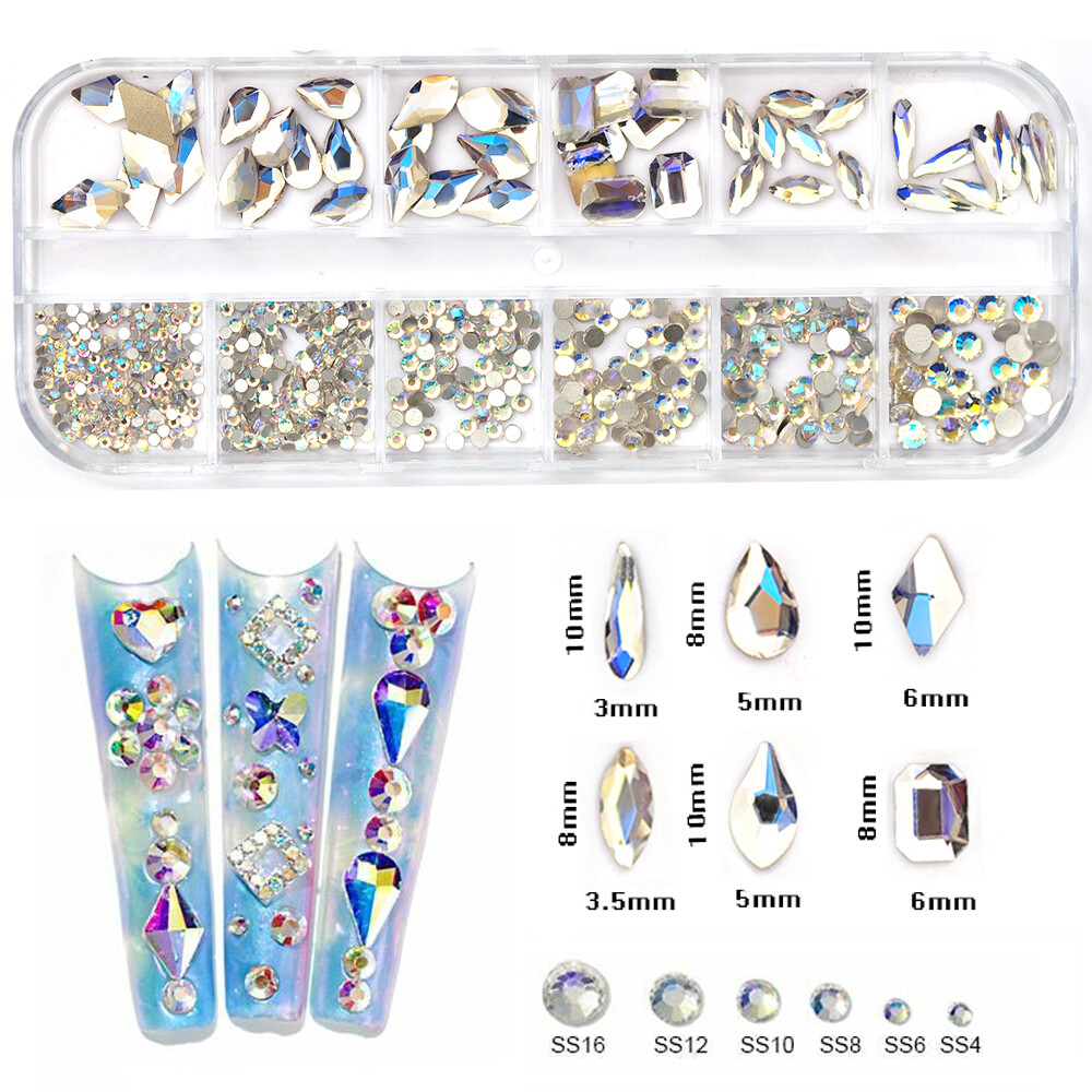 12Box/Set Mix SHAPE Crystal Rhinestone Diamond NON hotfix Nail Art Decoration