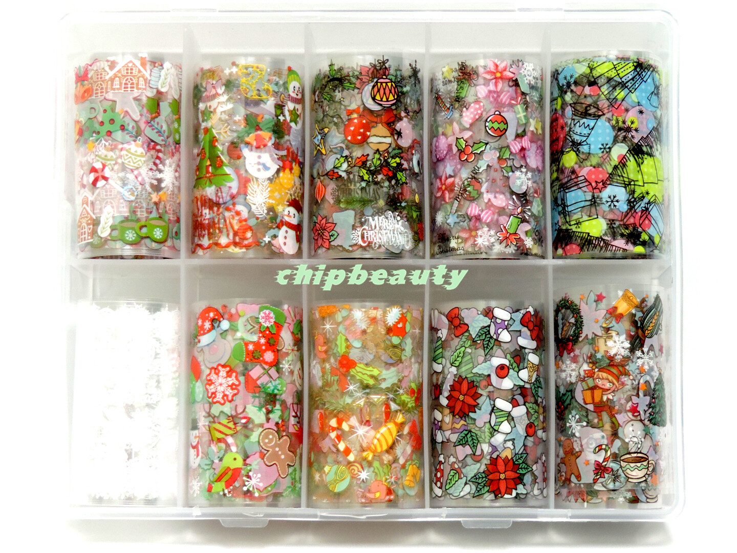 Foils Art Design Nail Tip Decoration Colorful Transfer 10Pcs/Set Christmas#3