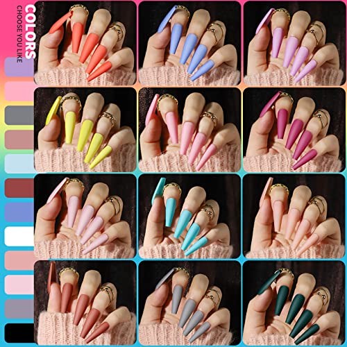 Long Press On Nails Kit 24 Color Long Coffin Nail Tips Matte/Glossy Colors