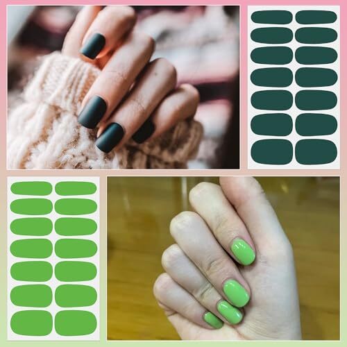 16 Sheets Green Nail Wraps for Women Full Nail Polish Stickers Fresh Color