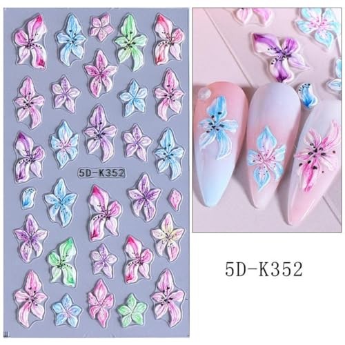 Flower Summer Nail Stickers 5D Embossed Hibiscus Flower Nail Designs Color-26