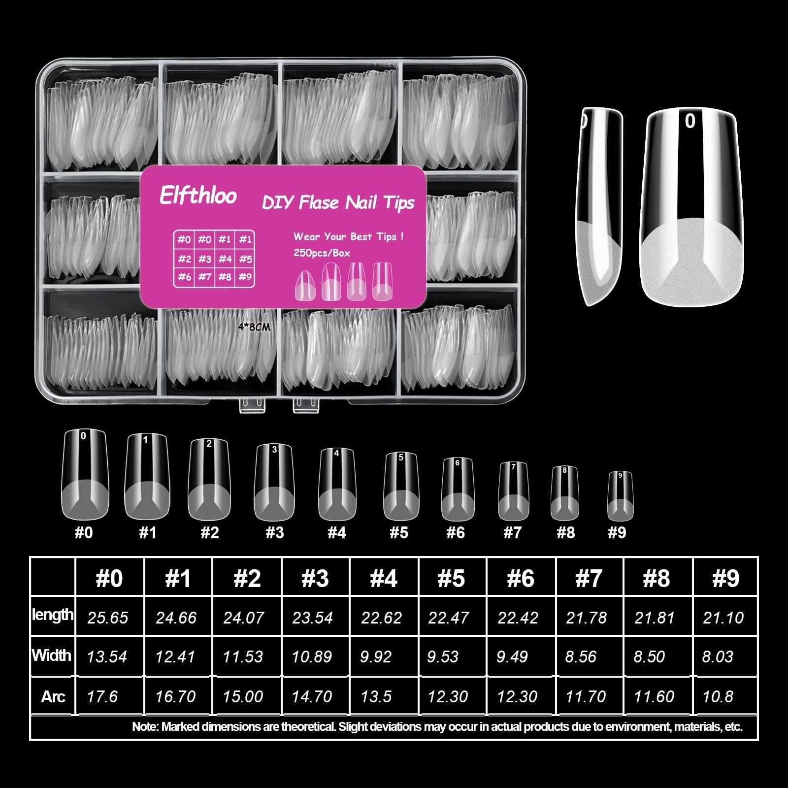 1000PCS Clear Acrylic Nail Tips – 4 Shapes, 10 Sizes, Half Matte Full Cover for
