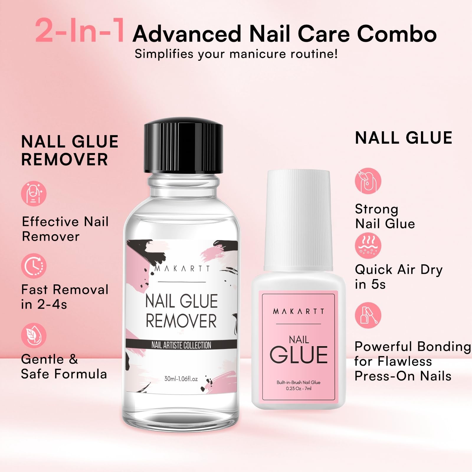 Super Strong Nail Glue & Remover Kit – Quick Dry Adhesive for Press-Ons, 7ML + 3