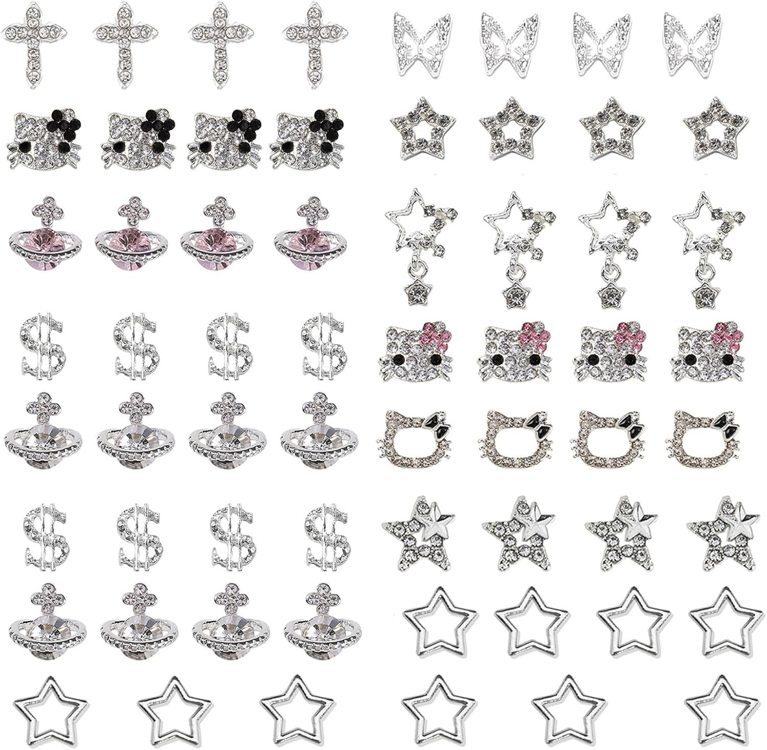 Elevate Your Nail Game with 56pcs Silver Y2K Charm Set – For Acrylic Nails