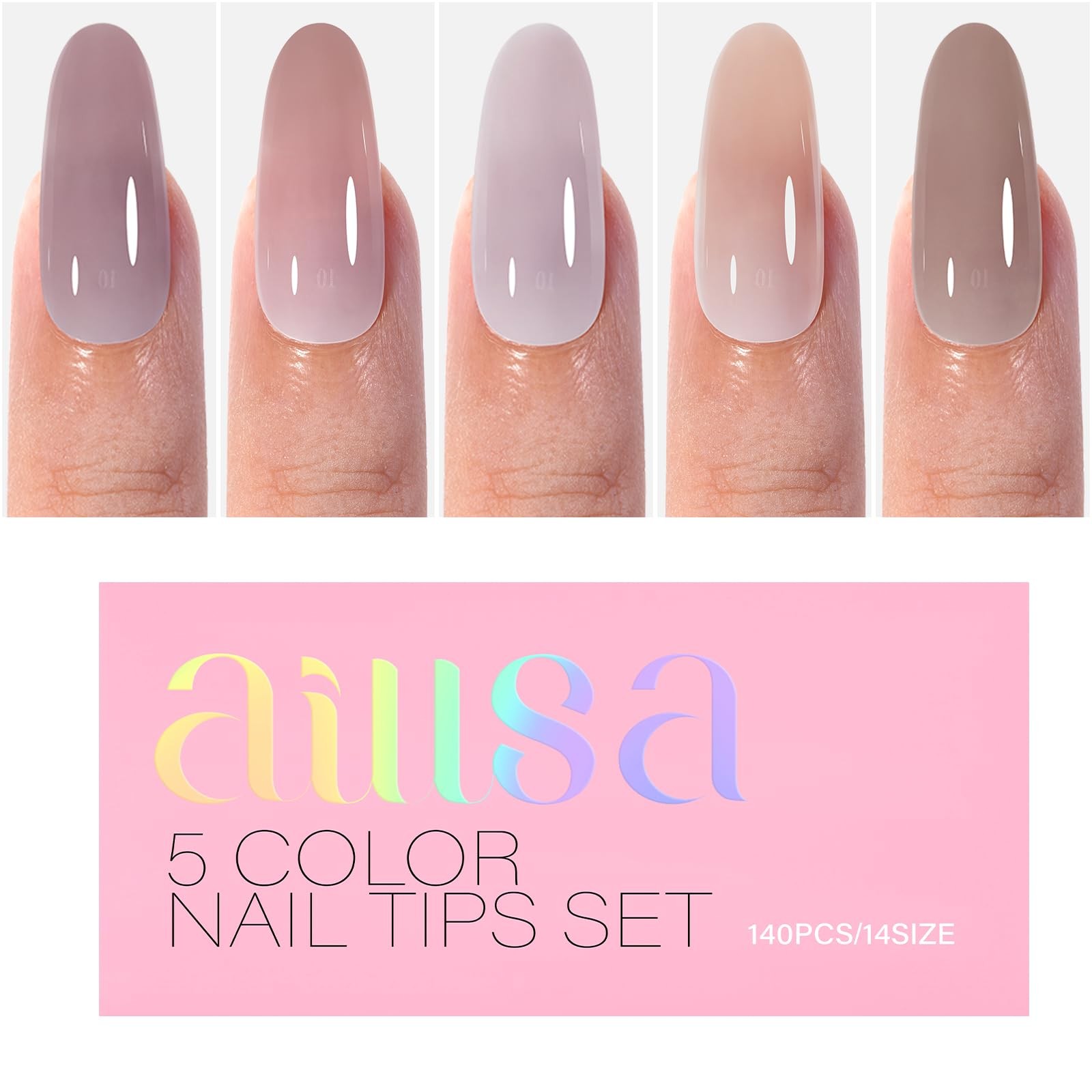 AILLSA Medium Gel Nail Tips Oval Shape 5 Natural Oval,