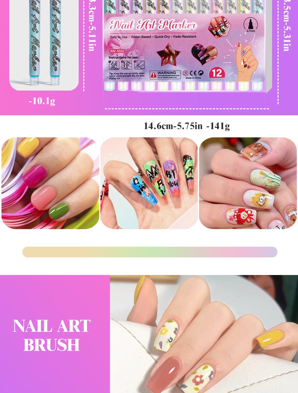 12-Color Nail Art Pens Set,Latest New DIY Nail Art Markers Drawing Painting Line