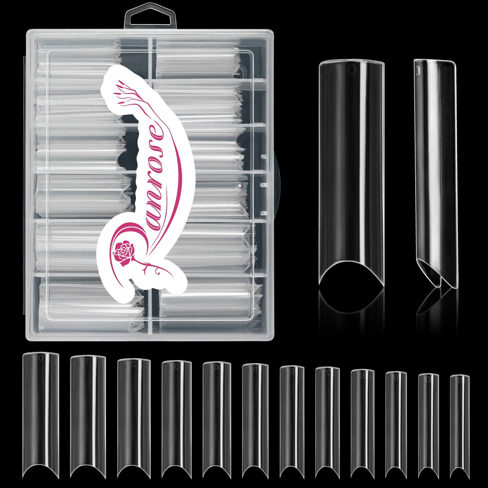 Ranrose XXL Extra Long Nail Tips, Half Cover Deep Curve, 120PCS, 12 Sizes