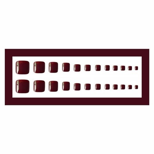 Burgundy Press On Toenails Glossy Short Square Fake Toe Nails Solid Color Red3