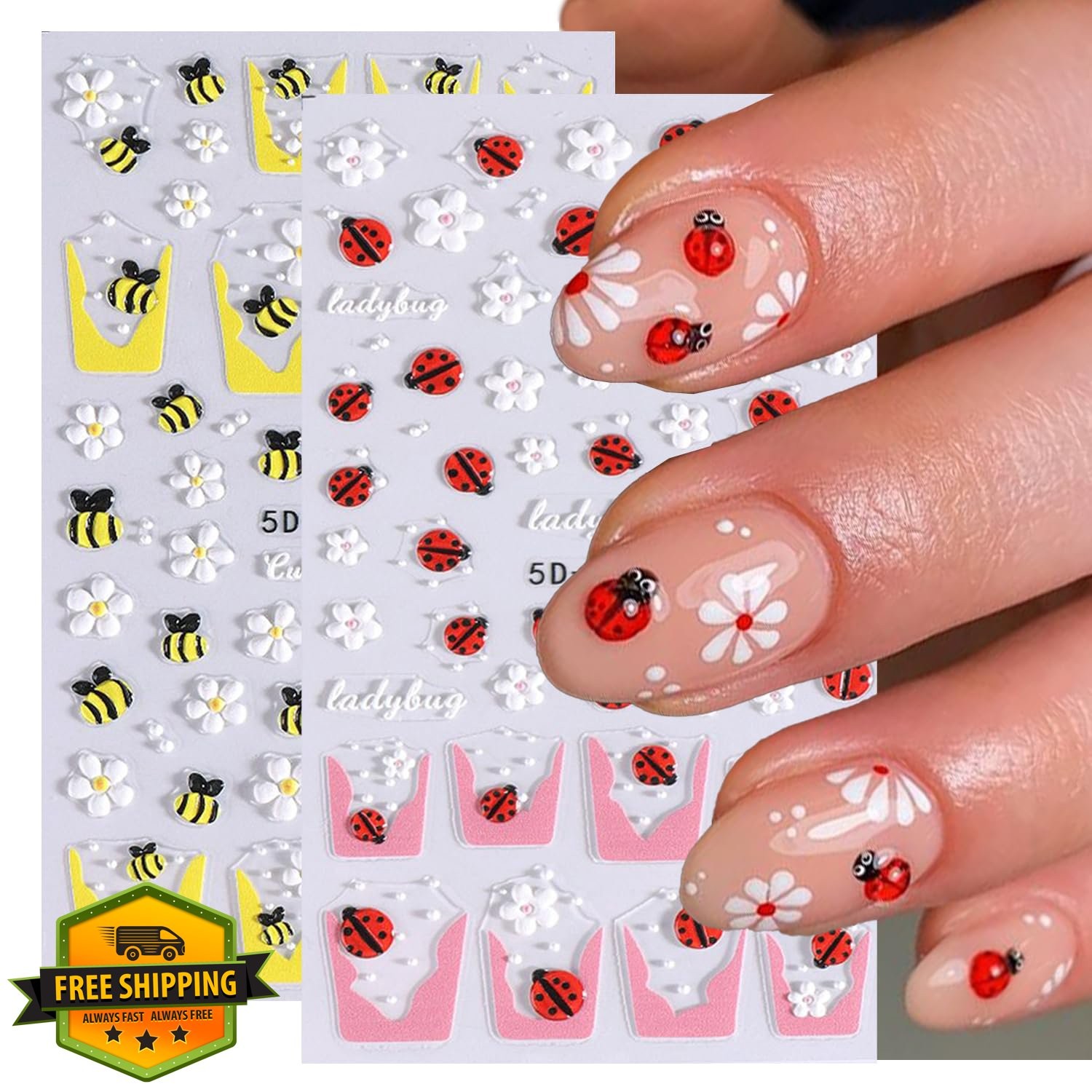 ZOAZJINAZ 5D French Tips Nail Stickers Bee