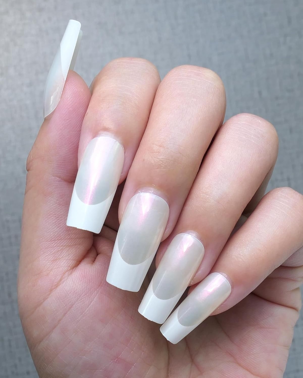 120Pcs French Tip Press on Nails Long Square Fake Nails White Glitter Frenchtip