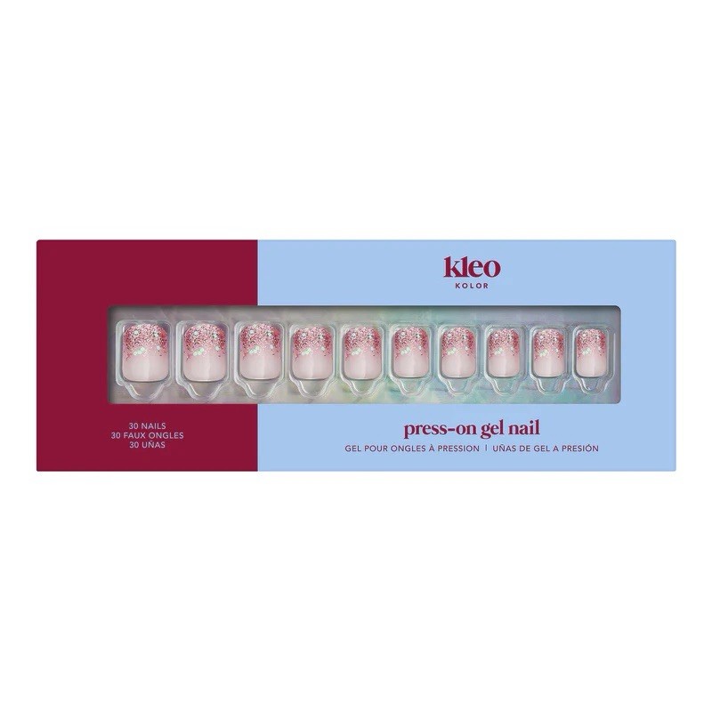 Kleo Kolor 30 Press-On Gel Nails~Like Confetti Pink Glitter Dipped~Short Square