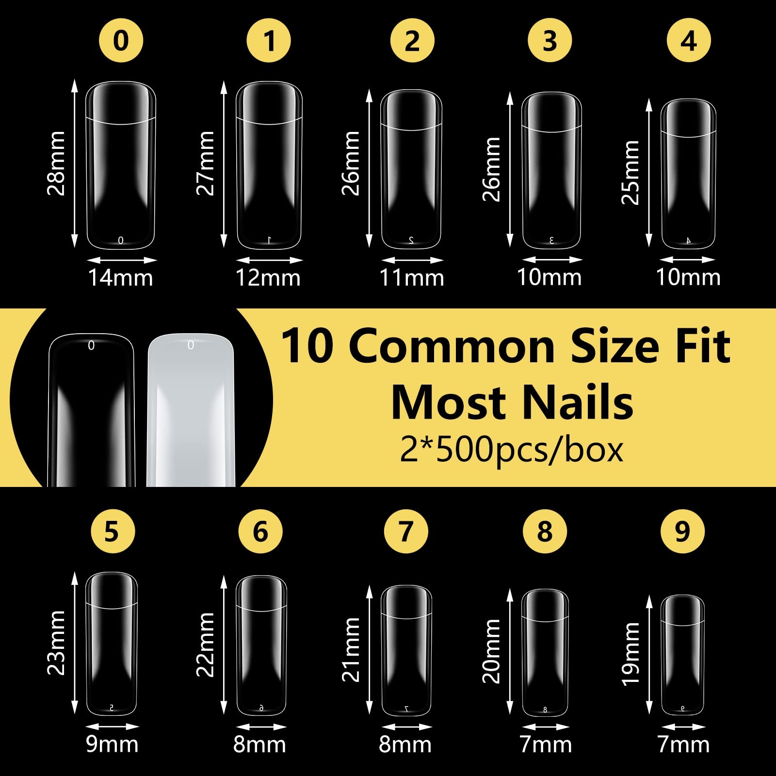 Yokilly 1000PCS Square Nail Tips and Glue, Clear Natural 1007 Piece Set, 2