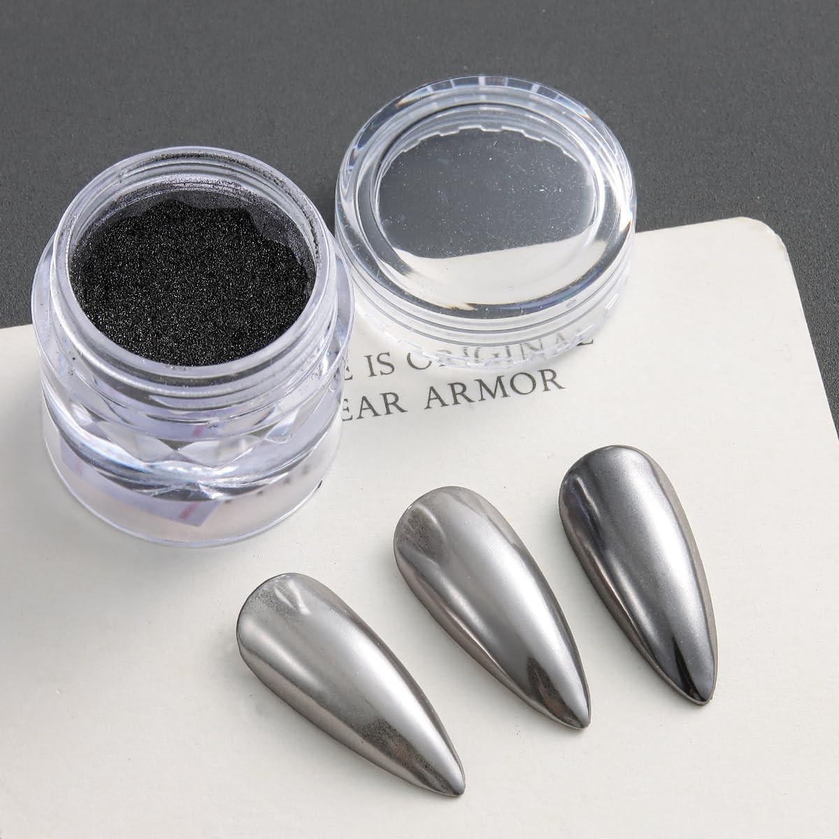 Black Chrome Nail Powder 2PCS Black Metallic Mirror Effect for Nails Extra Fine