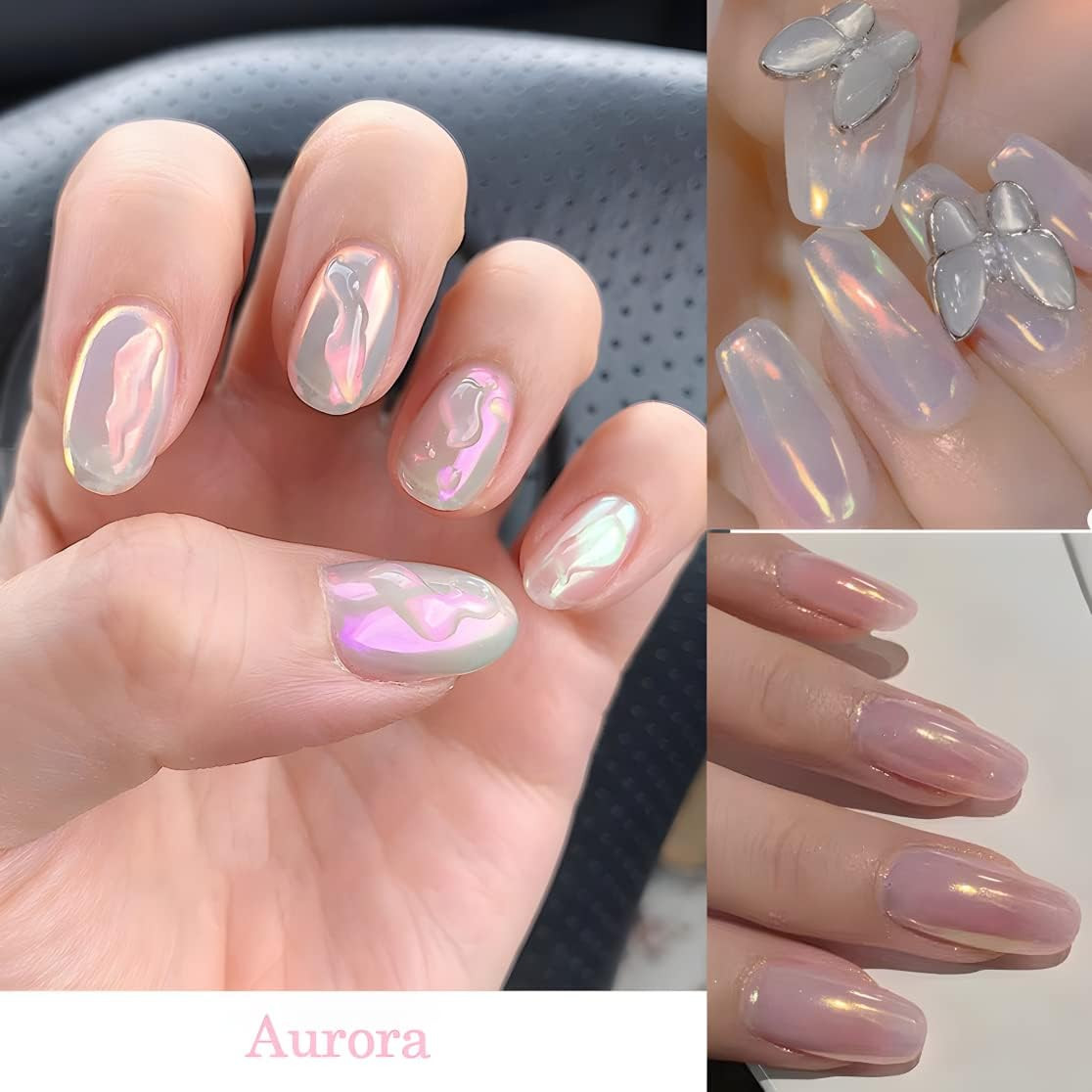 6 Colors Chrome Nail Powder Metallic Mirror Aurora Pearl Effect Gel Nail Art Kit