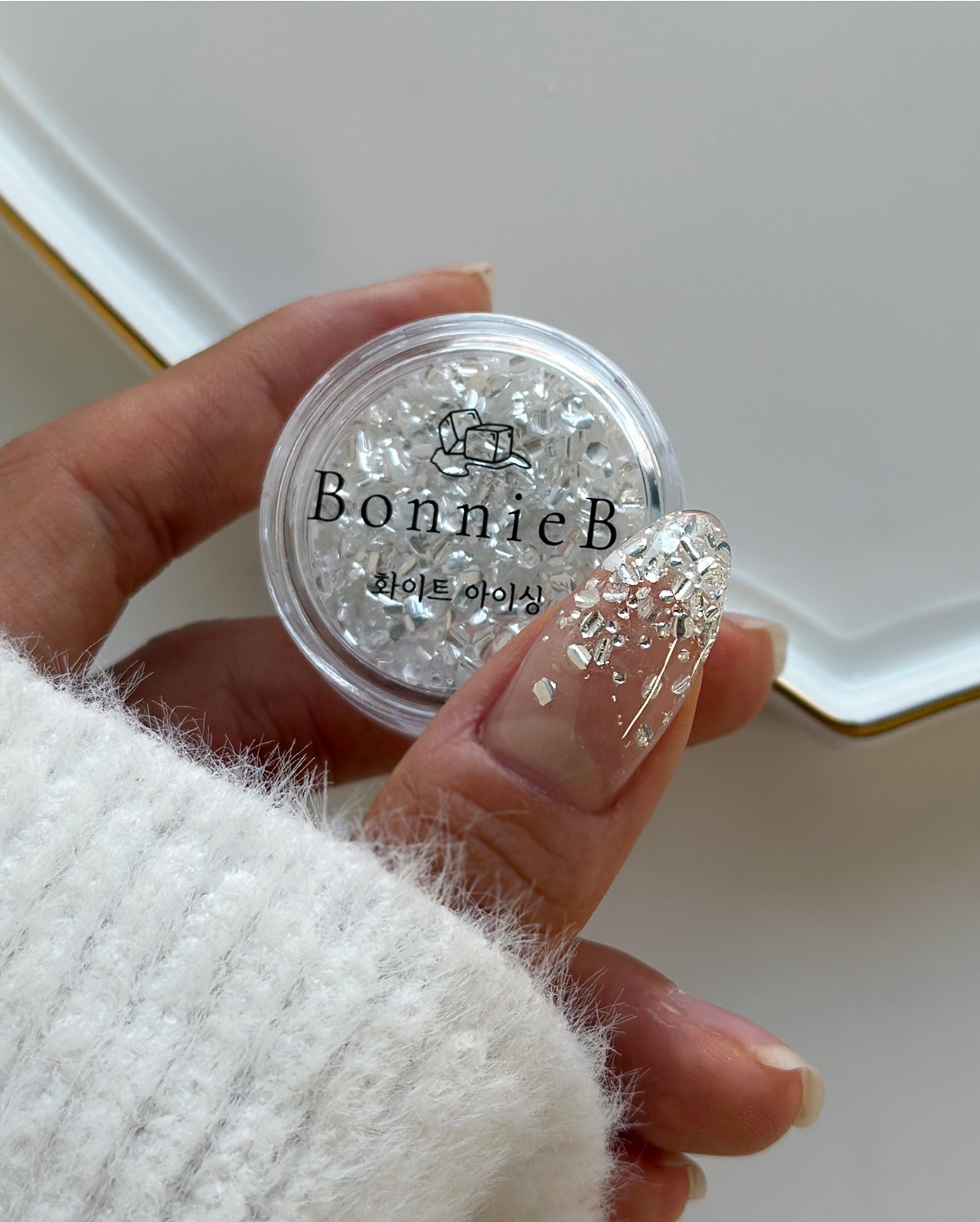 Bonnie B White Icing Nail Glitter Aurora Clear Ice Effect Chunky Mix Nail Art