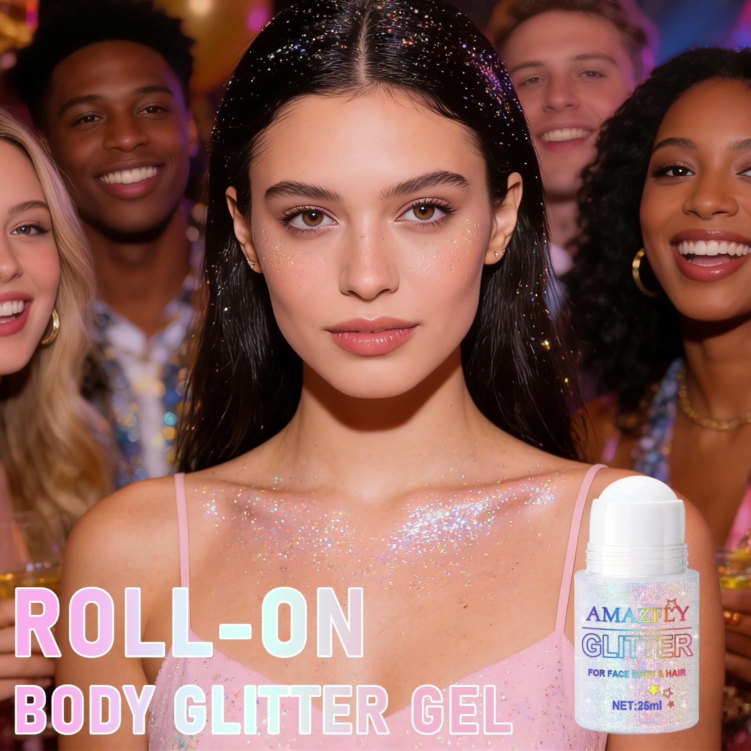 Roll-on Holographic Body Glitter Gel for Body, Hair, Face, Chameleon Color Ch…