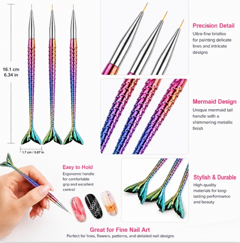 3 Pcs Nail Art Tool Set – Nail Art Pen, Dotting UV Gel Tool, and Liner Brush Set