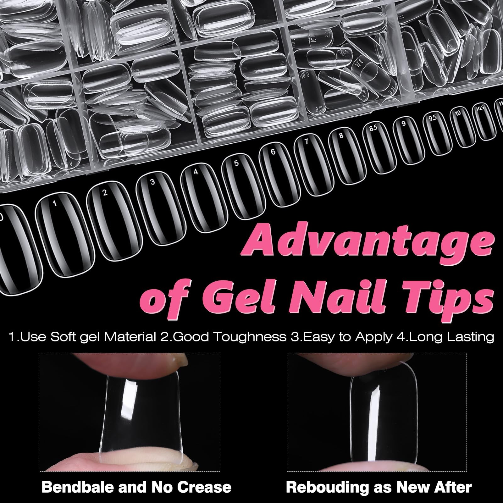 300pc Gel Nail Tips Medium Fake Nails for Oval Press on Nails Clear Acrylic N…