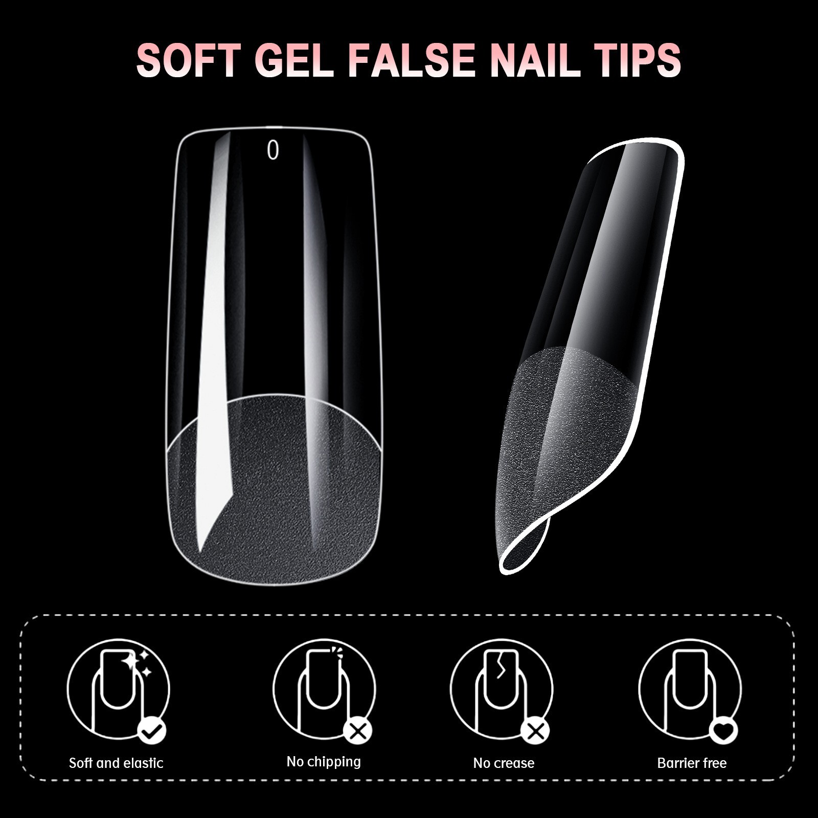 Ballerina Square Nail Almond Soft Clear Gel Tips Semi Frosted Full Cover Nails