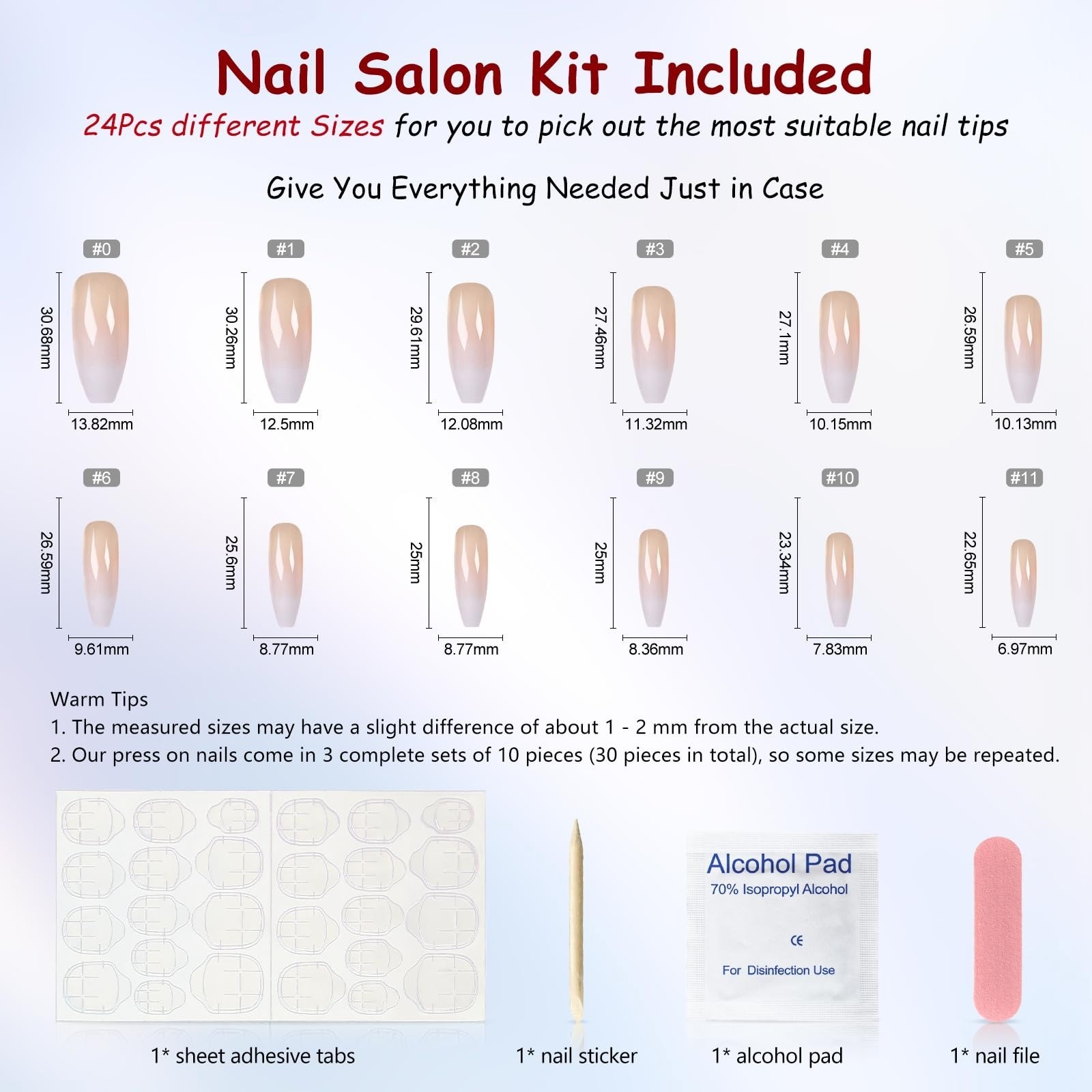 Coolnail Ombre Gradient Pink Nude White Press-On Nails Extra Long