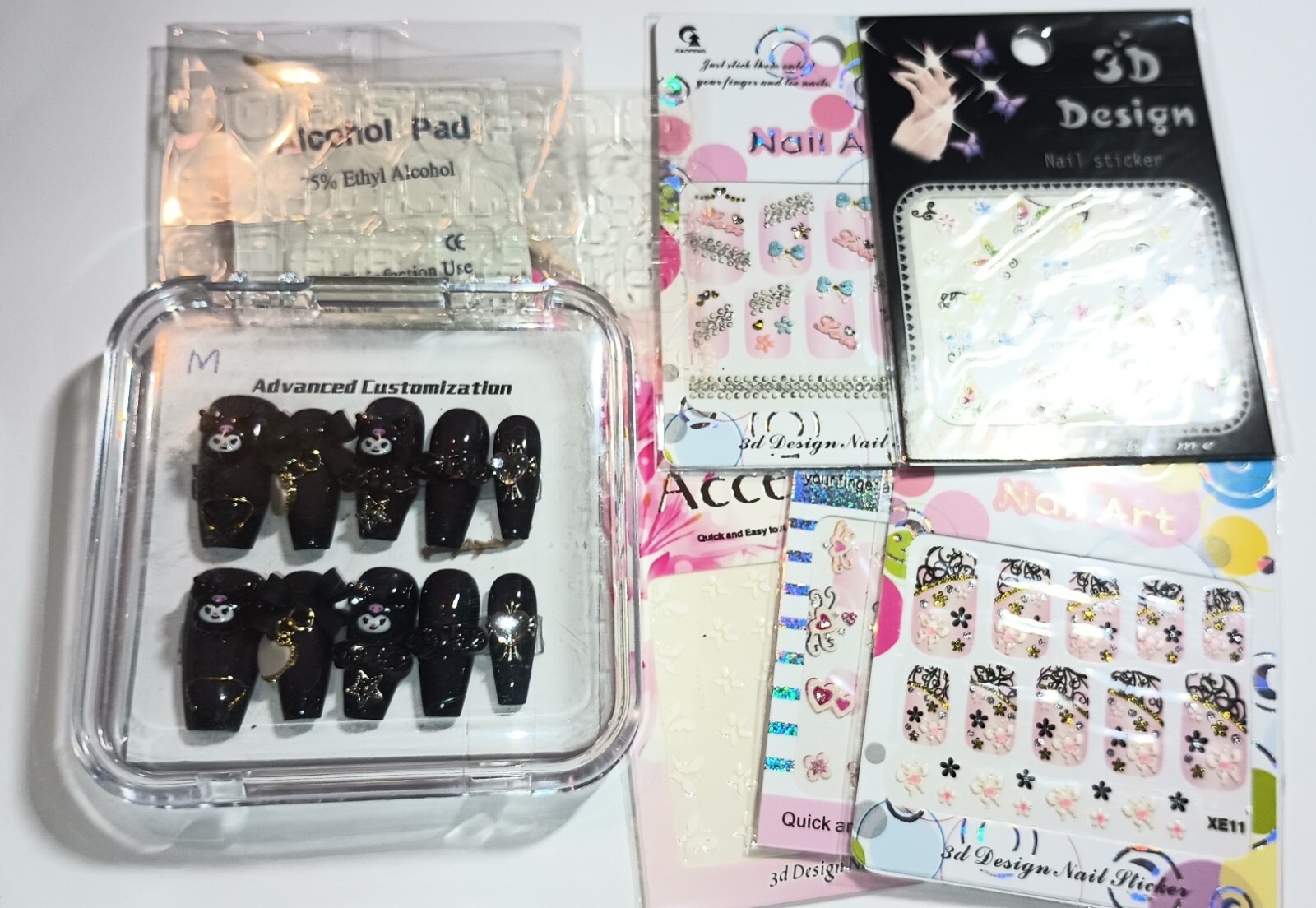 Handmade press on nails easy to put on & off reusable +5 pieces nail stickers.
