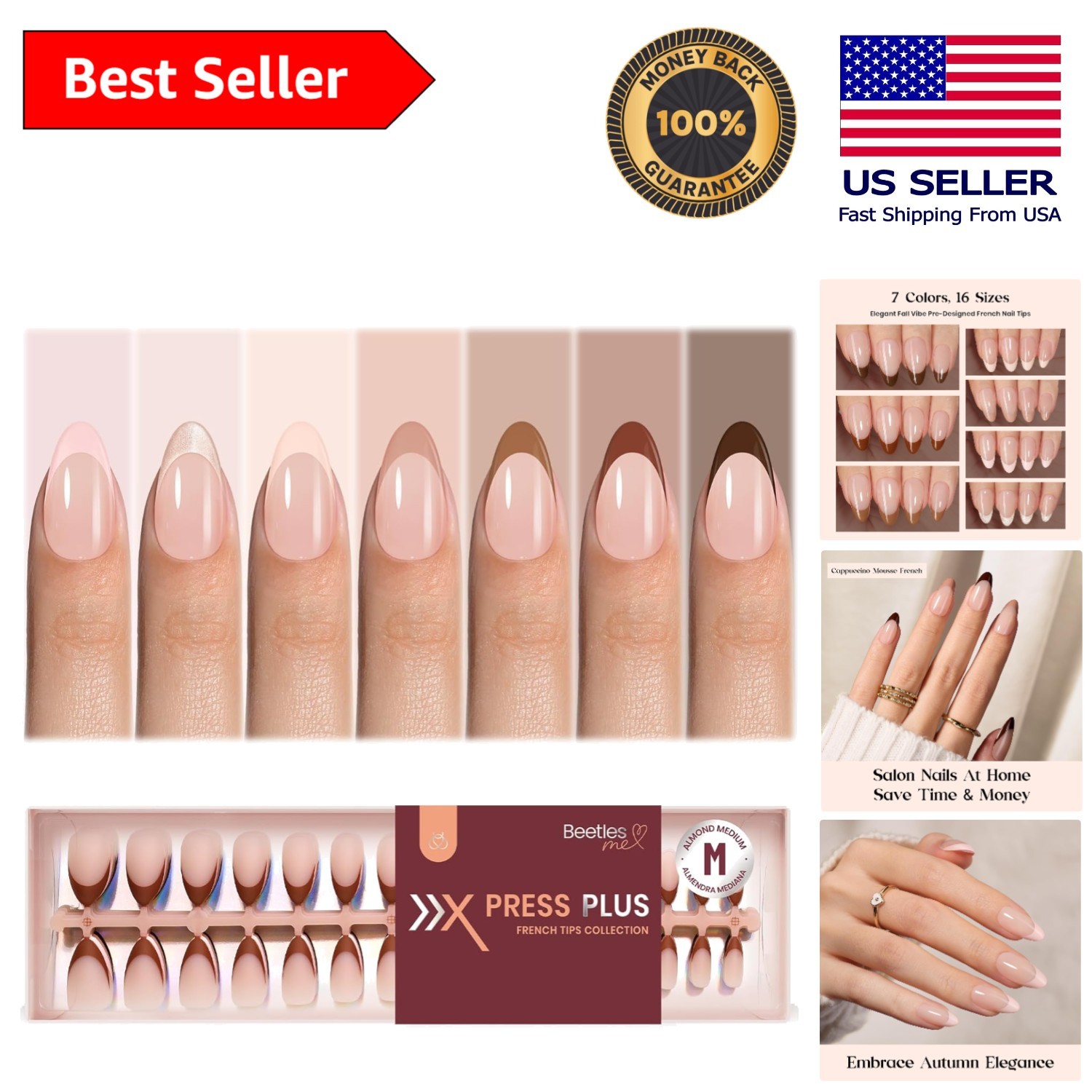 Luxury Long Medium Press On Nails – Cappuccino Mousse, Salon Quality 224 Set